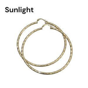 NEW Gold Filled Gold-Tone Large Hoop Earrings Textured Design
